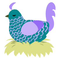 potential, a teal and lilac chicken with a lace pattern