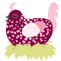 A maroon and rose chicken with a speckle pattern