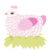 cosette, a white and pink chicken with a lace pattern