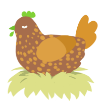 Clove, a brown and orange chicken with a speckle pattern