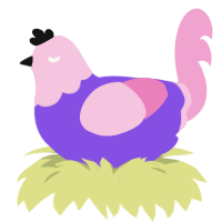 pinkfateYT, a blurple and pink chicken with a head pattern