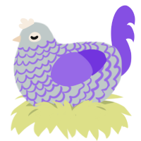My OC Fairity, a silver and blurple chicken with a lace pattern
