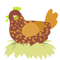 Nutmeg, a russet and orange chicken with a speckle pattern