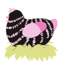 A sable and pink chicken with a bar pattern