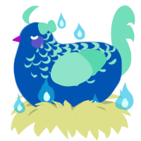 The Northern Lights, a ultramarine and mint chicken with a half-lace pattern
