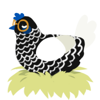 A black and white chicken with a lace pattern