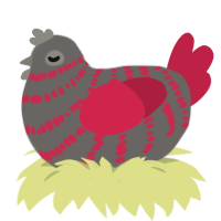 A grey and crimson chicken with a bar pattern