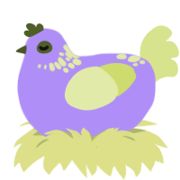 Apple, a lilac and lemon chicken with a neck-speckle pattern