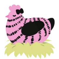 Pinky Bee, a pink and black chicken with a bar pattern