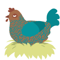 Ross, a brown and teal chicken with a double-lace pattern