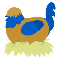 A gold and ultramarine chicken with a head pattern
