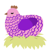 A pink and violet chicken with a lace pattern