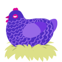 Joker, a indigo and blurple chicken with a lace pattern