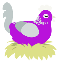 A amethyst and silver chicken with a neck-speckle pattern