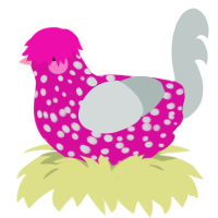 A fuchsia and silver chicken with a speckle pattern