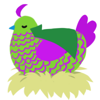 Hulk, a grass and amethyst chicken with a lace pattern