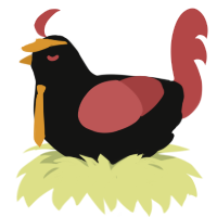 Charcoal, a black and red chicken