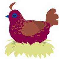 A maroon and russet chicken with a half-lace pattern