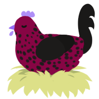Strawberry, a maroon and sable chicken with a speckle pattern