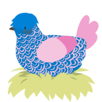 Diaphanous, a sapphire and pink chicken with a double-lace pattern