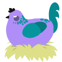 A lilac and teal chicken with a neck-speckle pattern