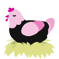 Megurine Luka, a black and pink chicken with a head pattern
