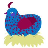 A sapphire and maroon chicken with a speckle pattern