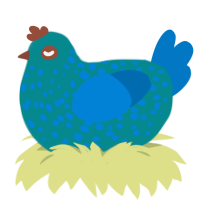 A teal and sapphire chicken with a speckle pattern