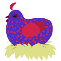 (unnamed), a indigo and crimson chicken with a speckle pattern