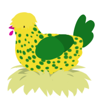 A yellow and leaf chicken with a speckle pattern