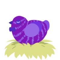 A violet and blurple chicken with a bar pattern