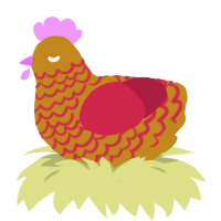A ochre and crimson chicken with a lace pattern