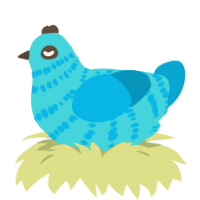 da ba dee, a aqua and cerulean chicken with a bar pattern