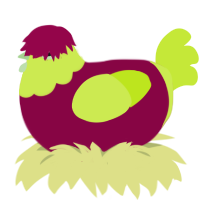 Anthurium, a maroon and lime chicken with a head pattern