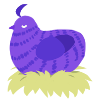 Plurb, a blurple and indigo chicken with a bar pattern