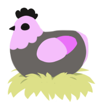 pink dust, a grey and lavender chicken with a head pattern
