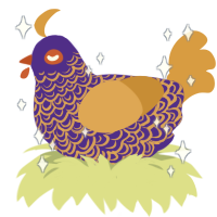 Scout, a indigo and orange chicken with a double-lace pattern