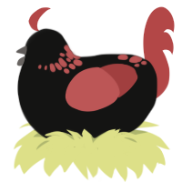 Demon, a black and red chicken with a neck-speckle pattern