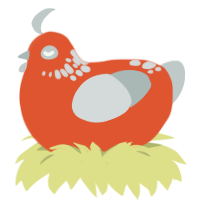 A vermilion and silver chicken with a neck-speckle pattern