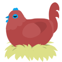 A red chicken with a head pattern