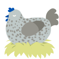 A silver and ash chicken with a speckle pattern
