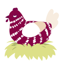 Beth, a maroon and cream chicken with a bar pattern