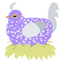 Valpolicella, a lilac and mist chicken with a speckle pattern