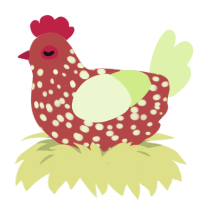 A red and apple chicken with a speckle pattern