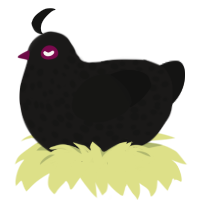 A sable and black chicken with a speckle pattern