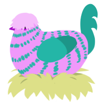 (unnamed), a lavender and turquoise chicken with a bar pattern