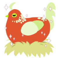 tomato soup, a vermilion and apple chicken with a neck-speckle pattern