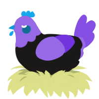 Grimace Miku Jr, a sable and blurple chicken with a head pattern
