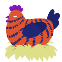 Tiger, a vermilion and navy chicken with a bar pattern