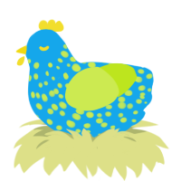 Sour Patch Chicks, a sky and lime chicken with a speckle pattern